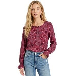 Finn & Grace Floral Keyhole Long Sleeve Blouse Multi Color NWT Small